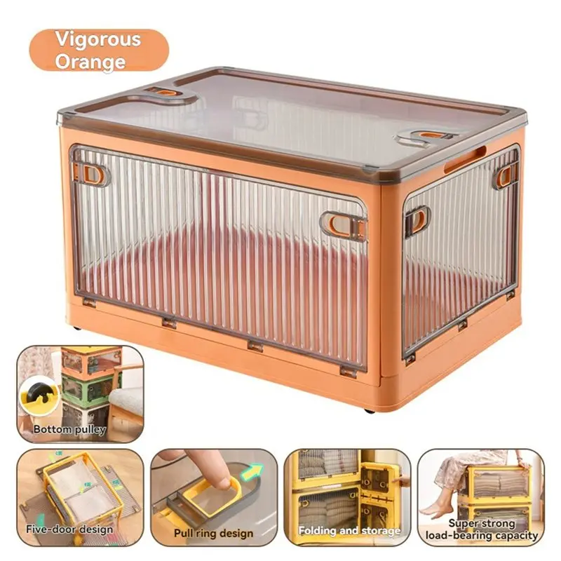 صندوق تخزين قابل للطي موديل 2025 مع عجلات سعة كبيرة وشفاف وقابل للتكديس ومقاوم للماء منظمة منزلية C
