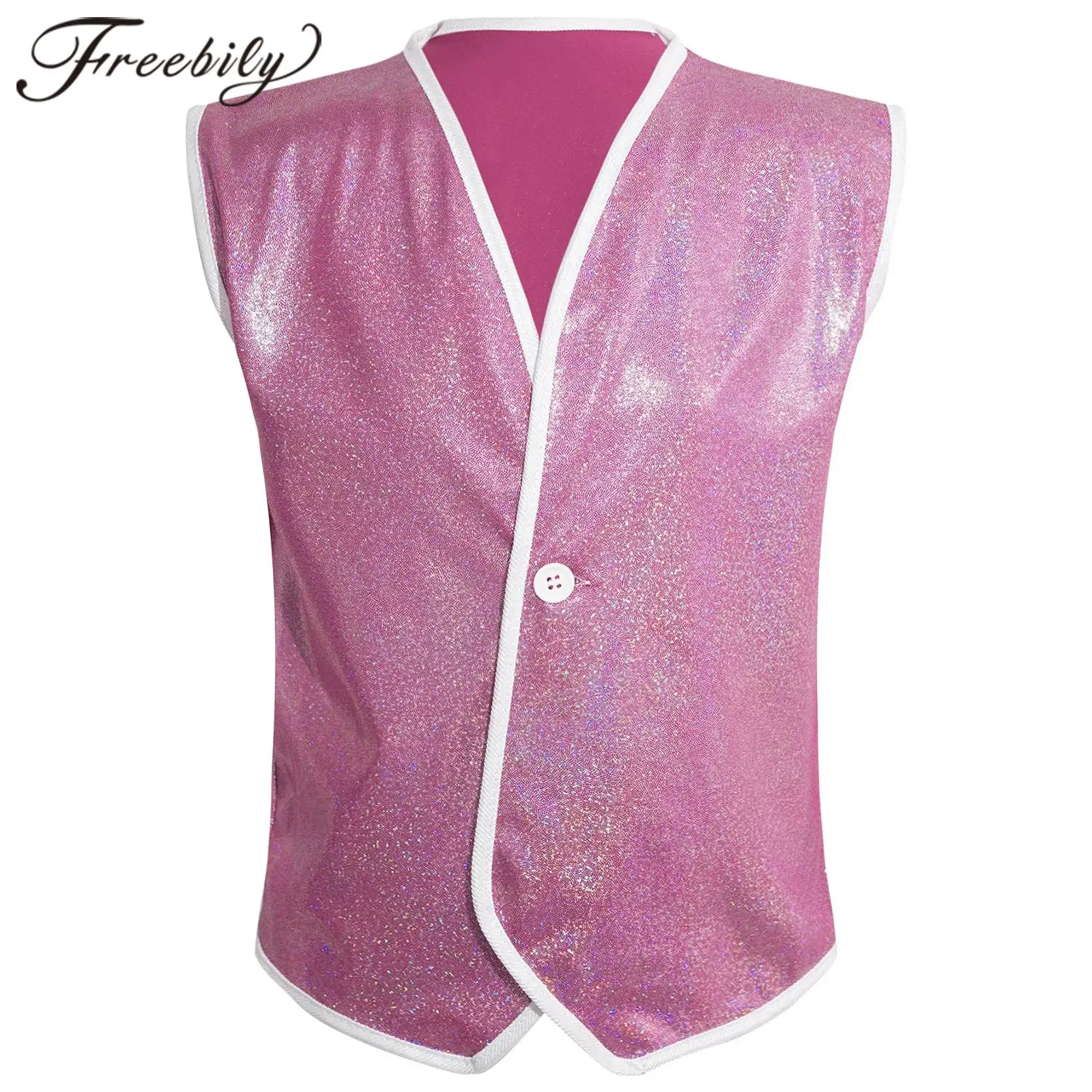 Kids Boys Girls Vest Sleeveless Waistcoat Stage Performance Costume Teens Jazz Dance Wear Fashion Children Party Shiny Vests