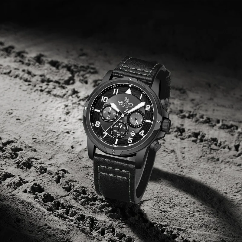 

NAVIFORCE Men Hardcore Workwear Style Watch Genuine Leather Strap Chronograph Date Luminous 30M Waterproof Men Wristwatch