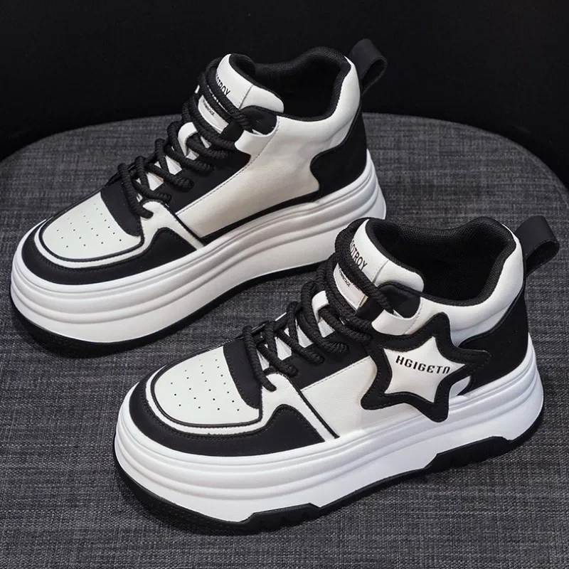 

Autumn Leather Platform High-top Board Shoes for Women Fashion Soft-soled Women's Sneakers Designer Casual Sports Shoes Female