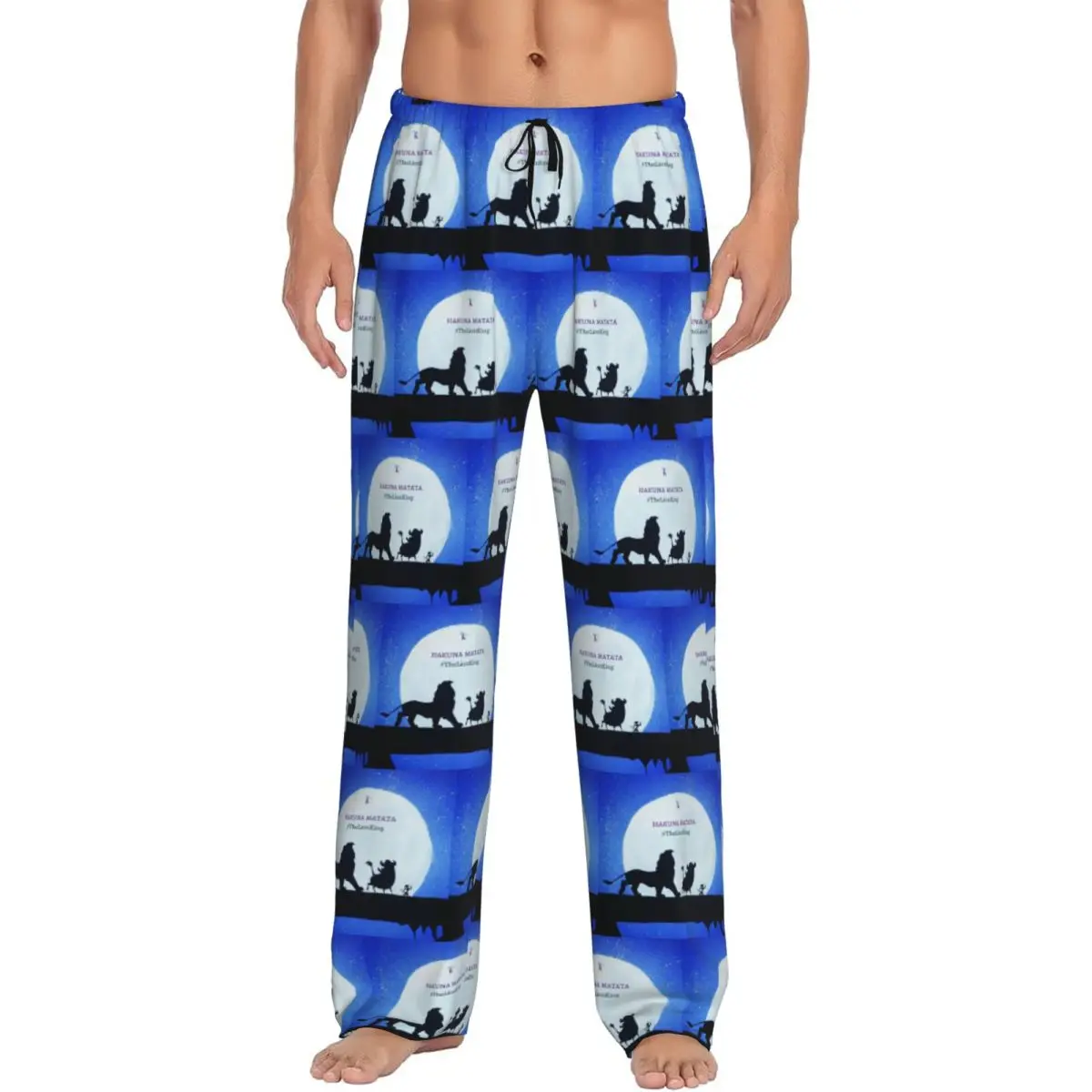 Custom Men's King Lion Pajama Pants Printed Simba Hakuna Matata Sleep Sleepwear Bottoms with Pockets