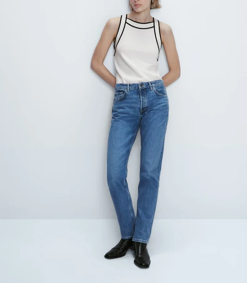 Fashionable Color Block Knitted Short Sleeveless T-Shirt MD Women's New 2024 Collarless Vest Top Polyester Fiber 100%