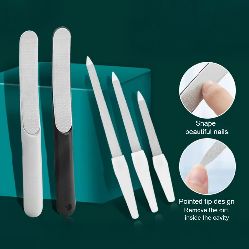 1/2/3Pcs Stainless Steel Nail File Pointed Tip Non-Slip Ergonomic Handle Gel Acrylic Fingernail File Board Manicure Tools