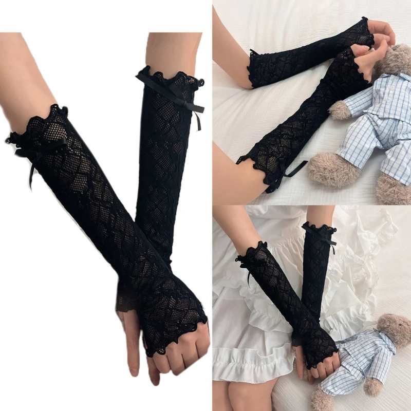 Women Lace Gloves Fingerless Arm Cover UV Protection Arm Sleeves for Driving Outdoor Wedding Party Costume Accessory