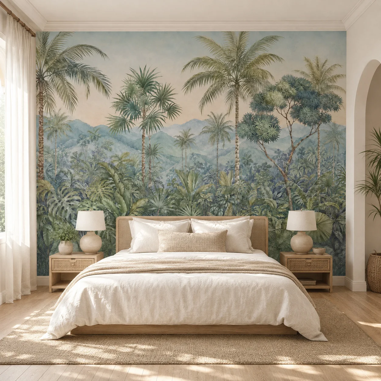 Tropical Palm Trees Wall Mural Jungle Wallpaper Botanical Landscape Non Self Adhesive Living Room Bedroom Nature Home Wall Decor