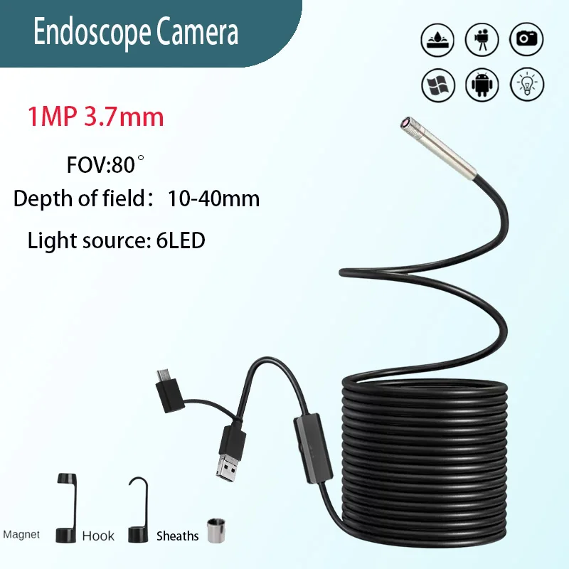 

1MP 3.7mm 80° Macro Endoscope Industrial Pipeline Inspection 3m USB Type-C 3-in-1soft wire HD Industrial Endoscope