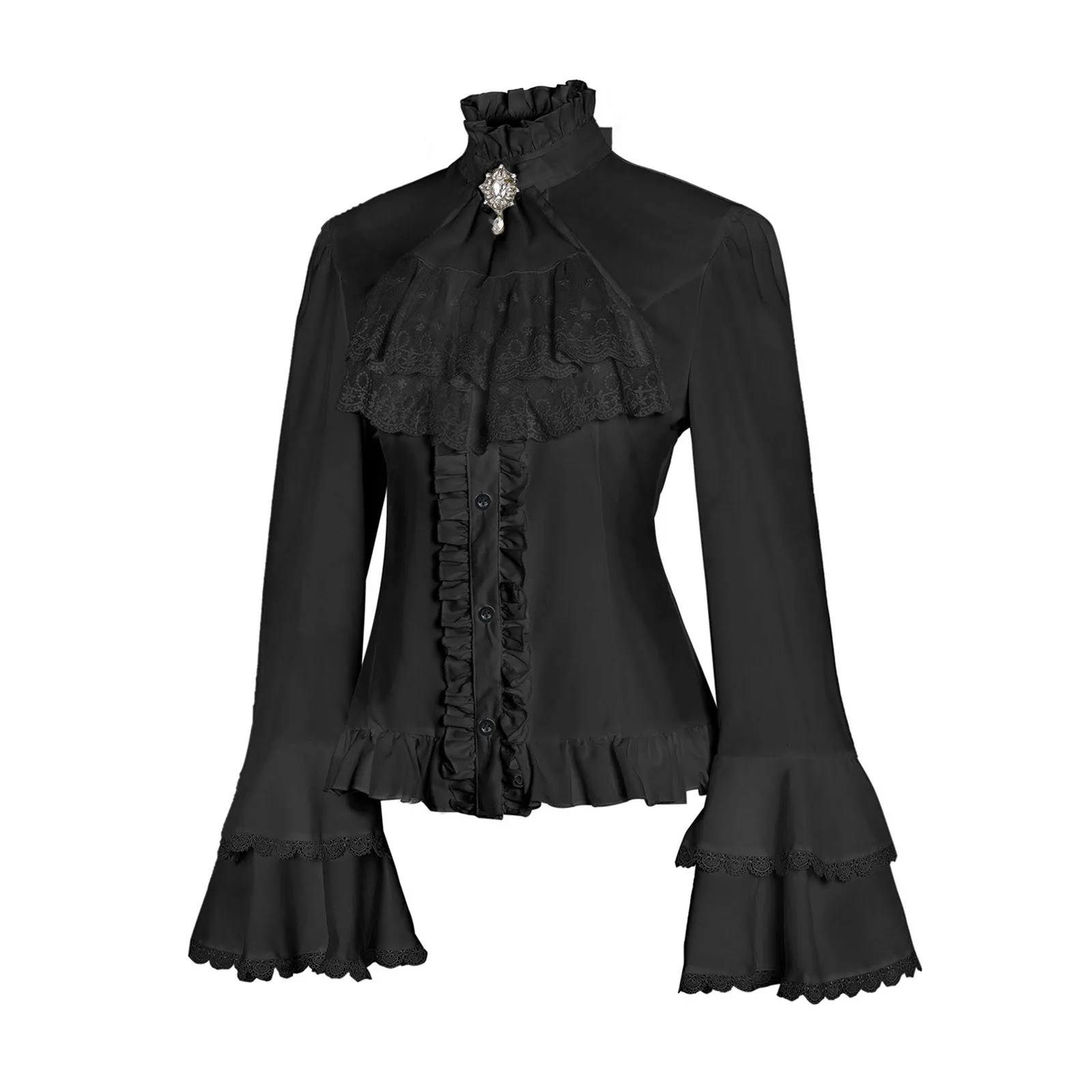 Medieval Renaissance Court Style Trumpet Long-sleeved Top Women Gothic Shirts French Lace Ruffled Blouse Carnival Party Dress Up