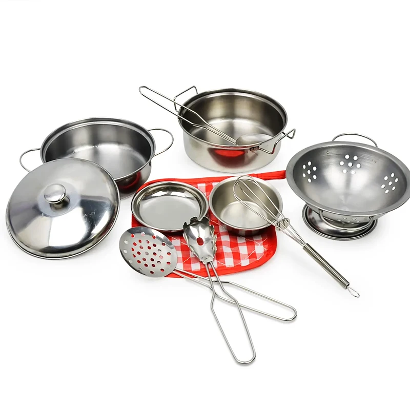 Kitchen Pretend Play Accessories Toys with Stainless Steel Cookware Pots and Pans Set,Cooking Utensils, Gifts Learning Tool