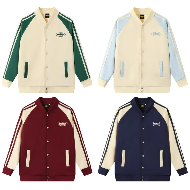 

Американский High Street Sle, повседневная классическая цветная блузка с принтом, бейсбольная куртка, молодежная длинная верхняя одежда све, Thiened