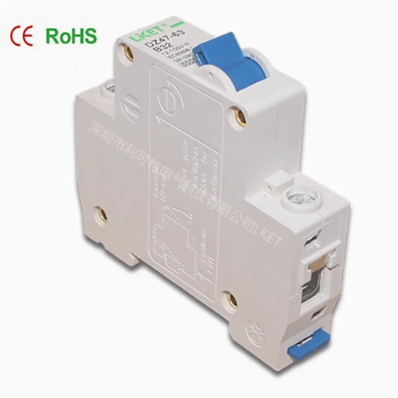 Dc Circuit Breaker MCB DZ47-63 1P 20A 100A 12V 24V 36V 48V 72V Electric Vehicle Dedicated Overload Protection Din Rail Mounting