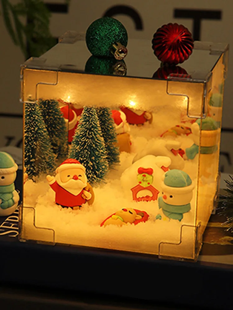 Paquete de Material de luz nocturna de Papá Noel, diseño de cubo, luz nocturna, decoración de iluminación navideña para decoración festiva interior