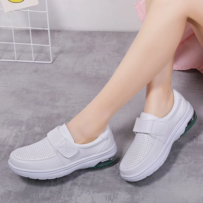 Nurse Profession Platform Cushioning Casual Shoes Women Leather Breathable Sneakers Ladies Non-slip Wedges Walking Shoes WSH5190