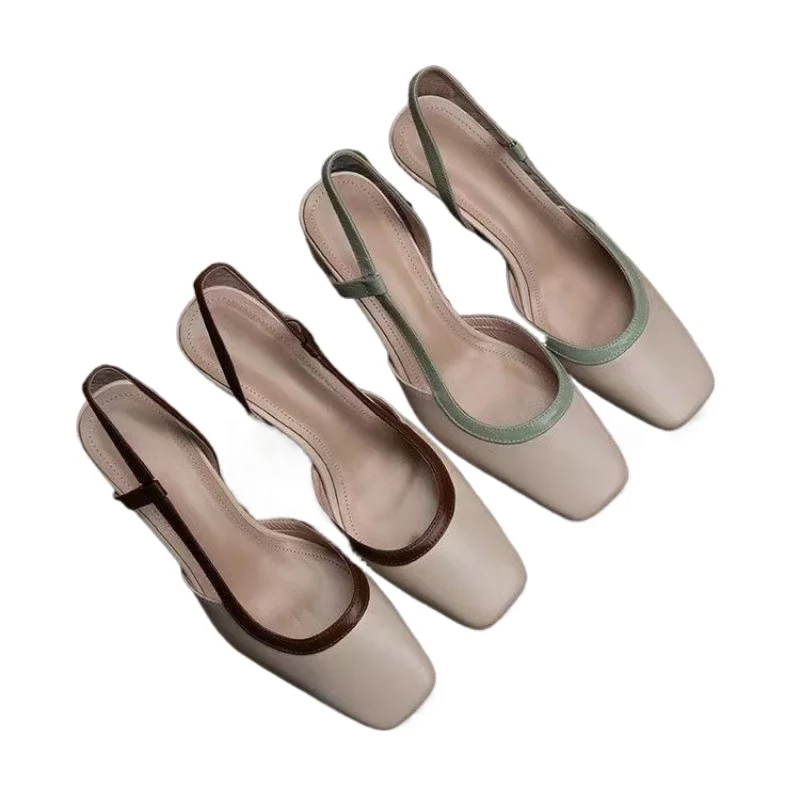 Sandales pour femmes à bout carré et talon épais, nouvelle collection été, style européen et américain, sandales à talons hauts à dos ouvert pour femmes