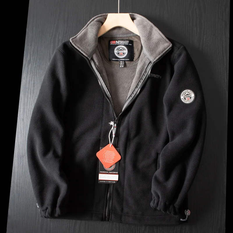 Winter Men Coat Thickened Fleece Stand Collar Men Polar Jacket Cold-proof Zipper Pocket Long Sleeve Loose Male Outerwear