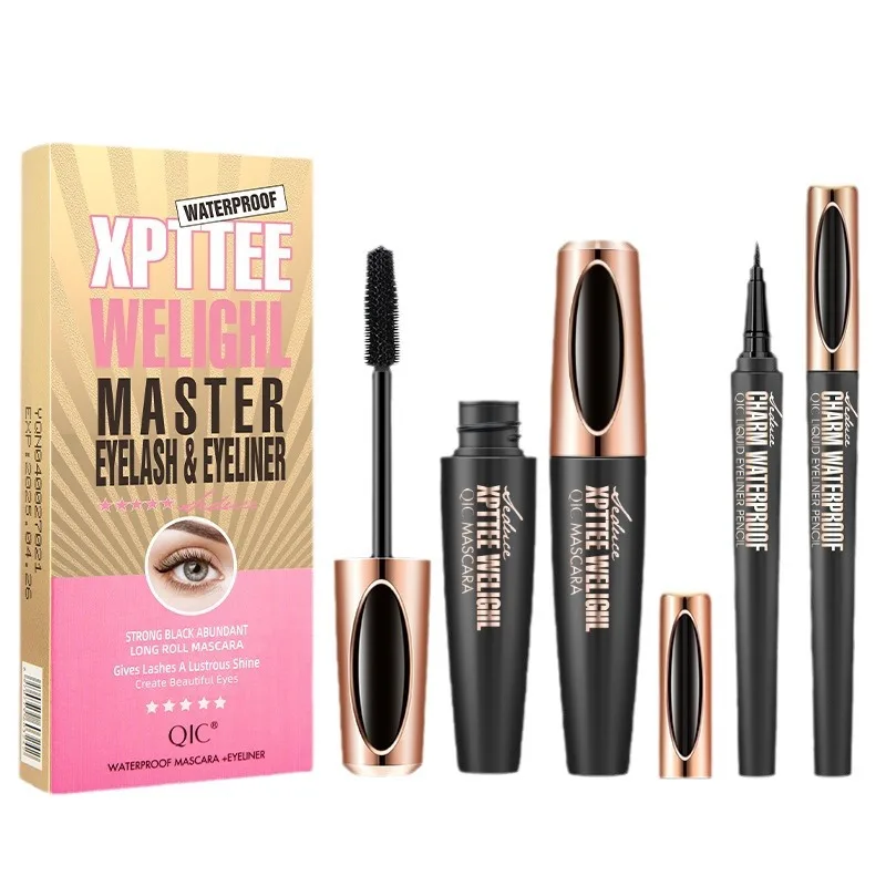 4D Mascara Thick Slender Curly Waterproof and Sweatproof 24h Lasting Effect Without Smudge 2in1 Mascara & Eyeliner Pen Tools