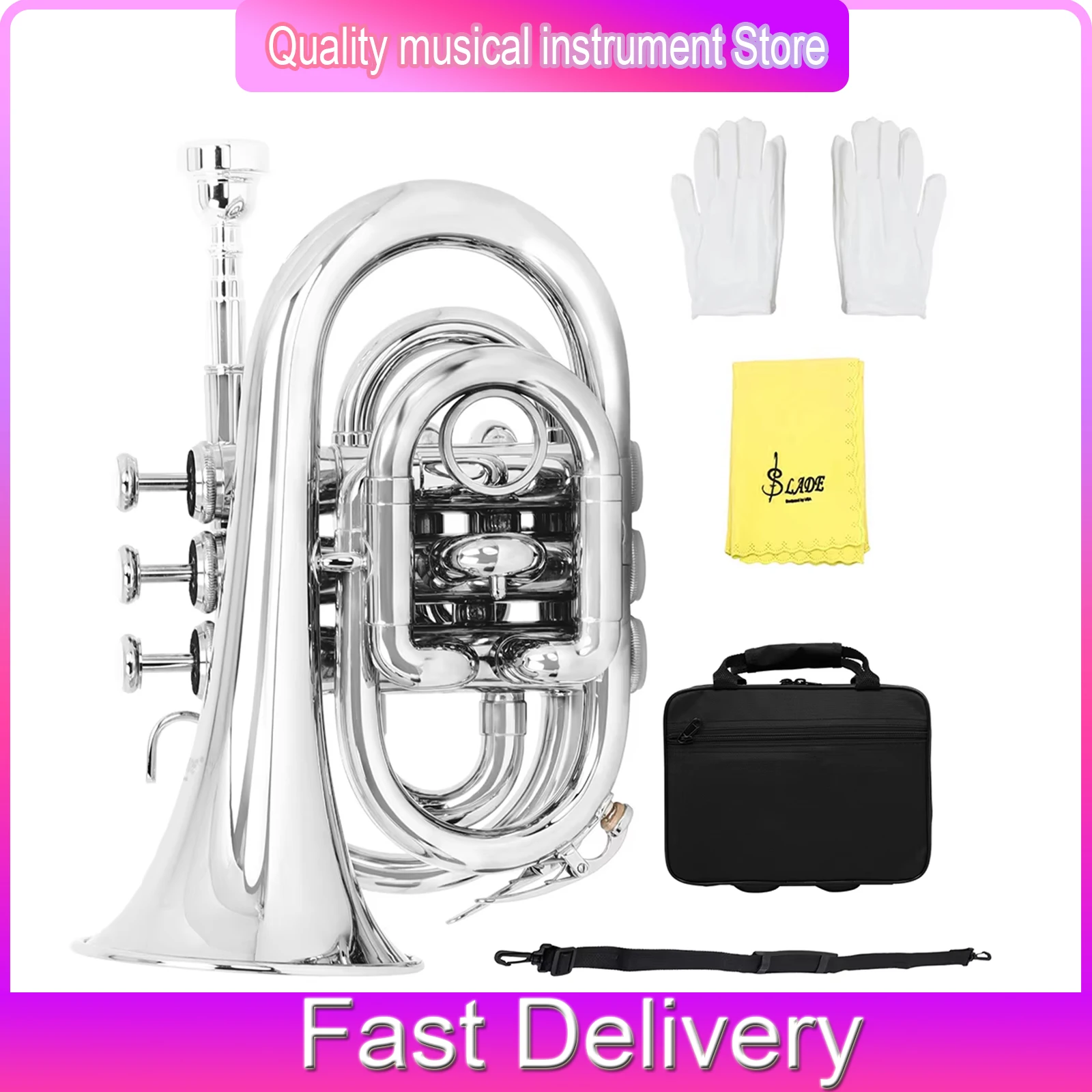 

Пальмовый рожок SALD Bb, мини, из нержавеющей латуни, саксофон, духовой инструмент, с чехлом, перчатками, салфеткой для чистки и аксессуарами