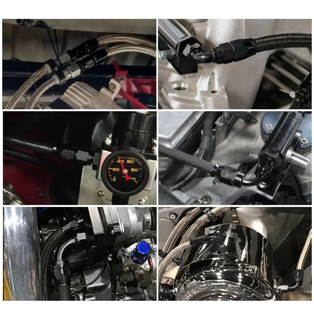 الألومنيوم AN6-AN10 النفط الوقود قطب مجموعة تركيبات-0/45/90/120 الكوع خرطوم نهاية قابلة لإعادة الاستخدام طقم محول مقاومة للحرارة العالية بالجملة