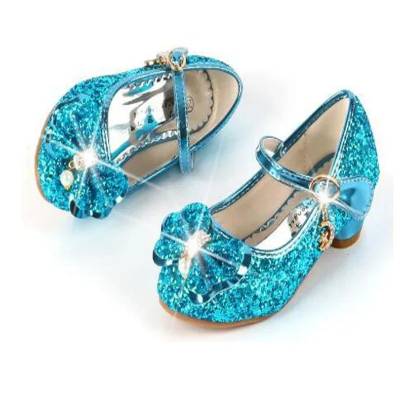 Chaussures en cuir papillon princesse pour enfants, nœud papillon en diamant, talon haut pour enfants, chaussures de danse à paillettes pour filles, mode de fête