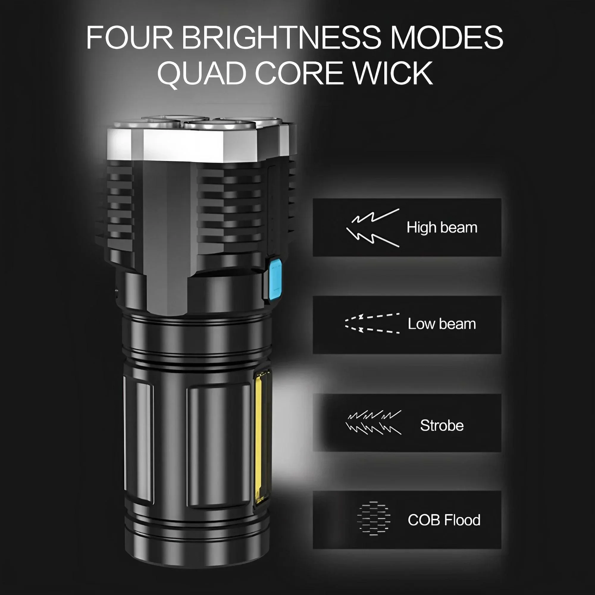 USB Rechargeable Multi-functional LED Flashlight High-beam COB Side Light Portable Outdoor Camping Hiking Exploration Torch