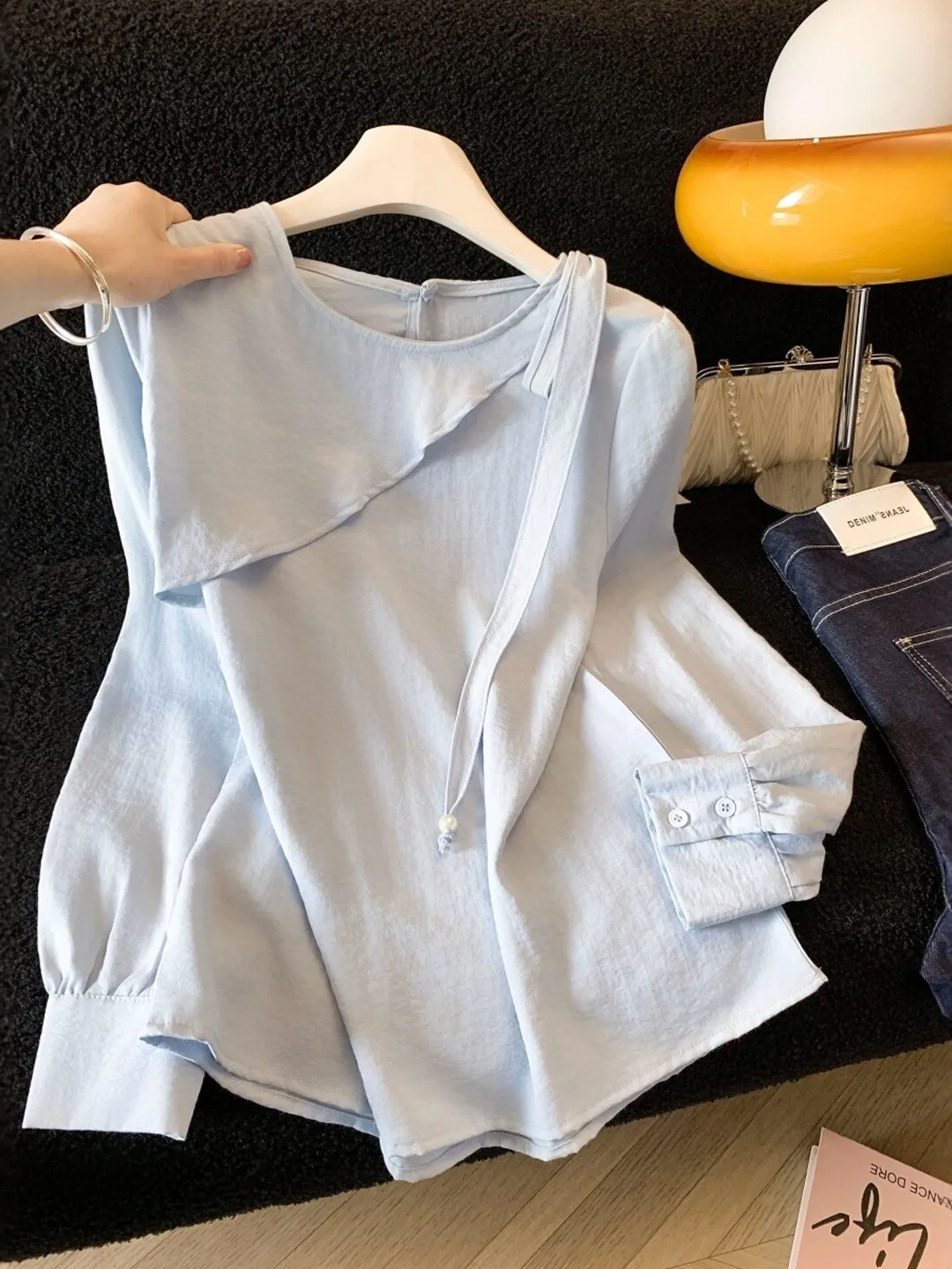 

Sweet Lace Trim irt Women's Spring 2026 New Unique Beautiful Loose Slim Long Sve Blouse French Sle Polyester Fiber