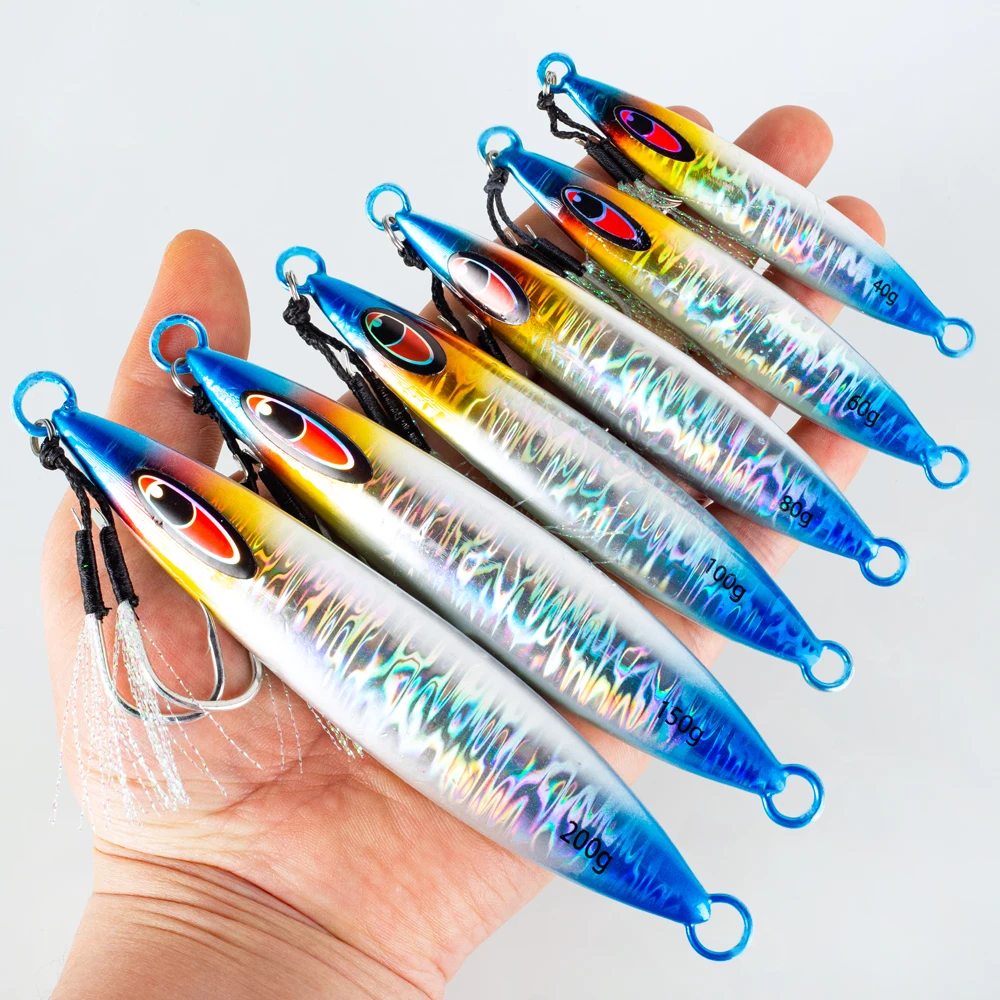 1Pc Leucht Jig Locken Schnell Sinkende Jigging Lange Casting Köder 40G-200G Metall Köder Mit scharfen Haken Für Meer Angeln – Detail 8