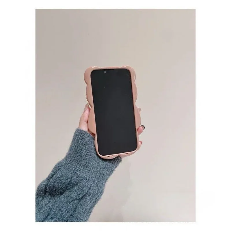 جراب هاتف على شكل دب بني لطيف لـ iPhone ، قشرة ناعمة ، مقاومة للسقوط ، إبداعية ، Apple 14 ، 12 ، 13 ، 11 ، 15 Pro Max