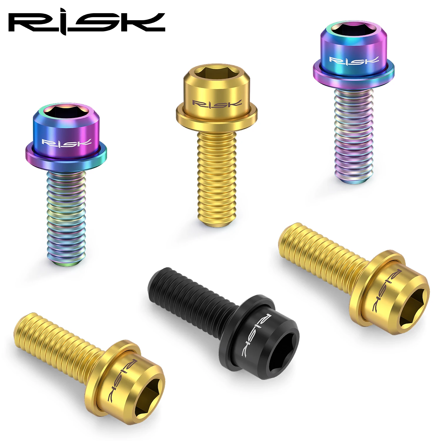 Risk M6 Bike Disc Brake Clamp Seat Fixing Bolts with Grooved Gaskets Titanium Bicycle Screw MTB Road Brake Fixed Bolt Spacer