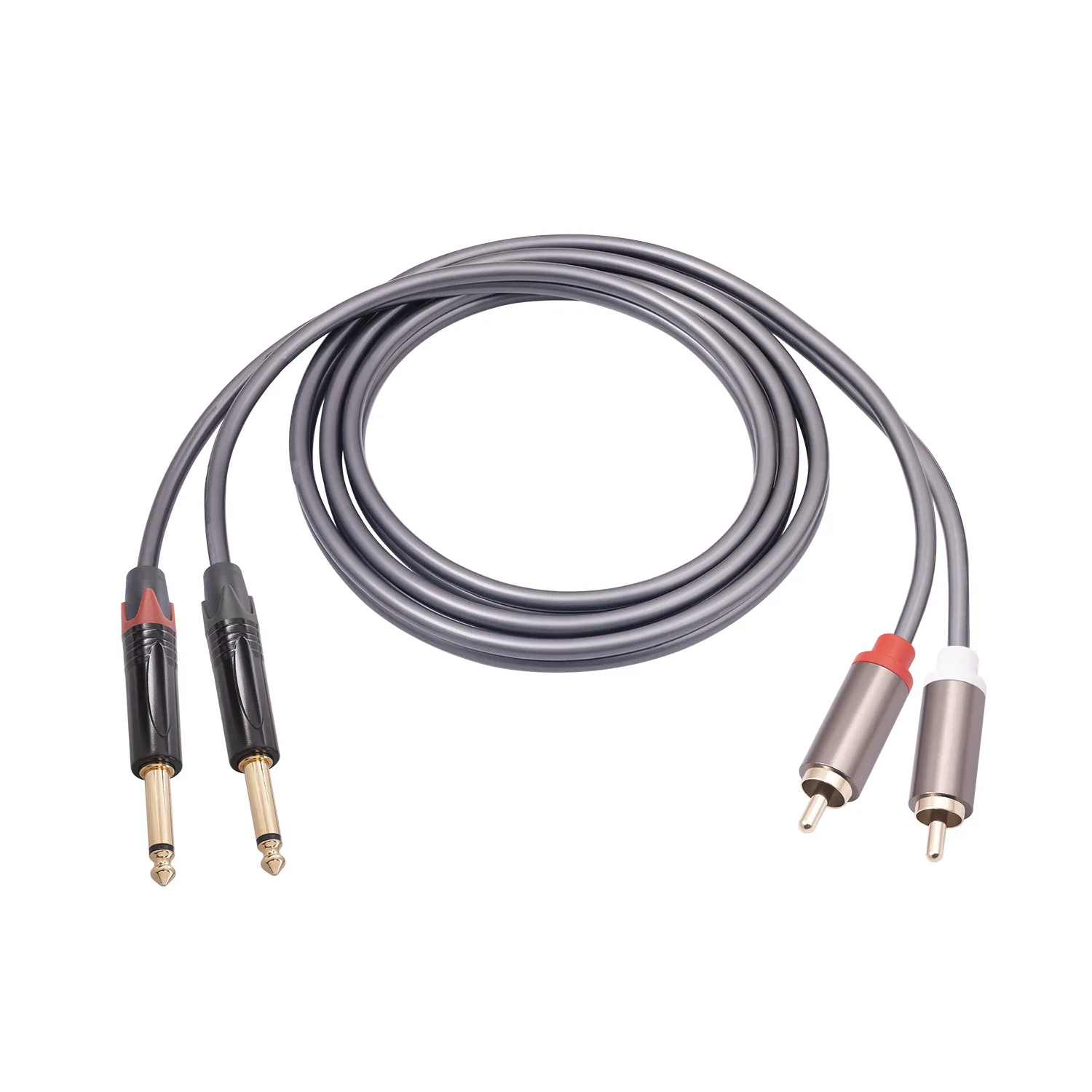 Copper wire gold-plated head double lotus 2RCA to double 6.35 public university two core mixer amplifier guitar audio cable