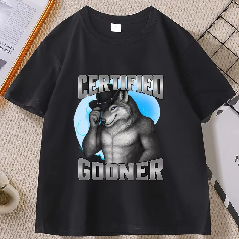 Certified Gooner T Shirt Funny Werewolf Meme Tshirt Casual Cotton Short Sleeve for Men Women Humor T Shirt Unisex Clothing Tops