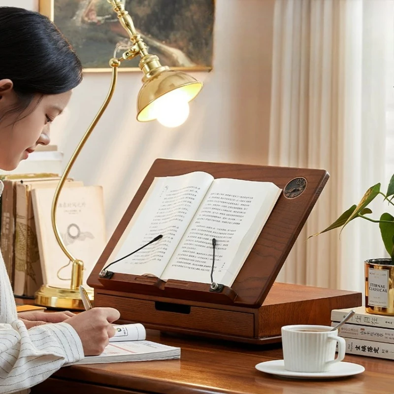 ✨Solid Wood Book Stand for Reading with Storage Drawer - Heavy Duty Stable Book Holder for Kids Textbook, Laptop and Office Desk