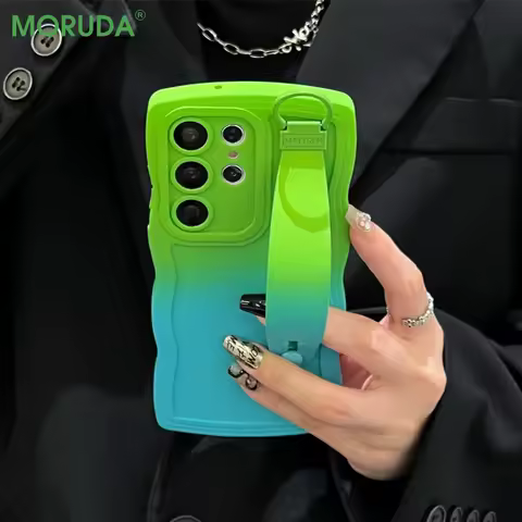 Gradient Color Wave Wristband Case For Samsung Galaxy S25 S24 Ultra S23 FE S22 Plus S21 A36 A26 A55 A52 A73 Ring Bracket Cover