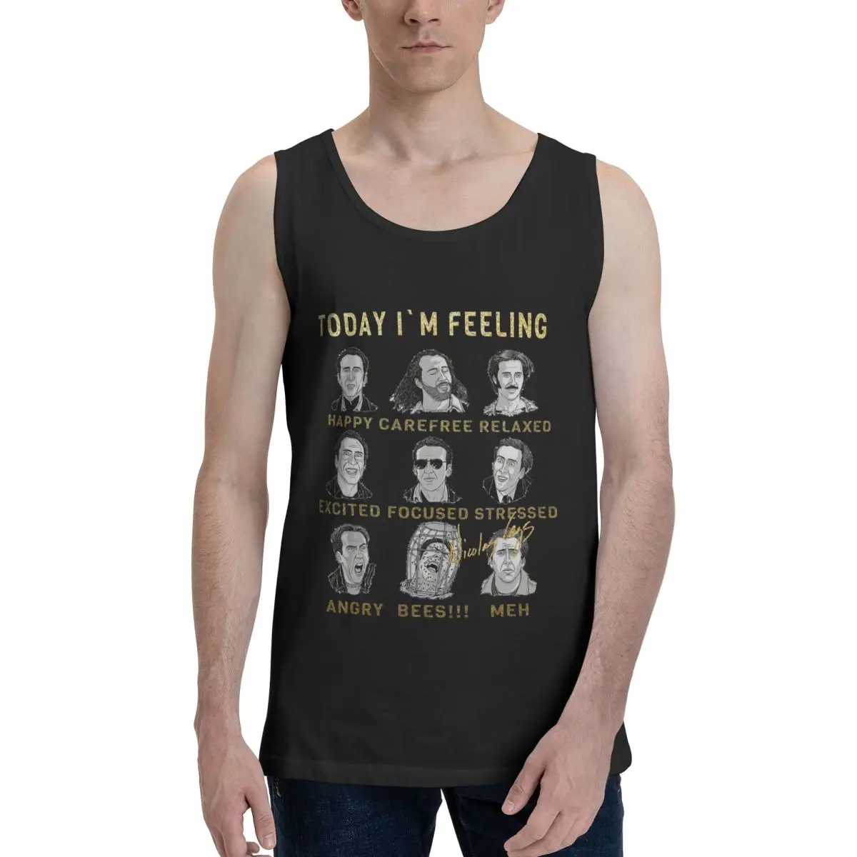 Merry Christmas St Nicolas Cage 100% Cotton Men's Sweatshirt Vest Sleeveless Clothing Tees Men Tank Tops T-shirt