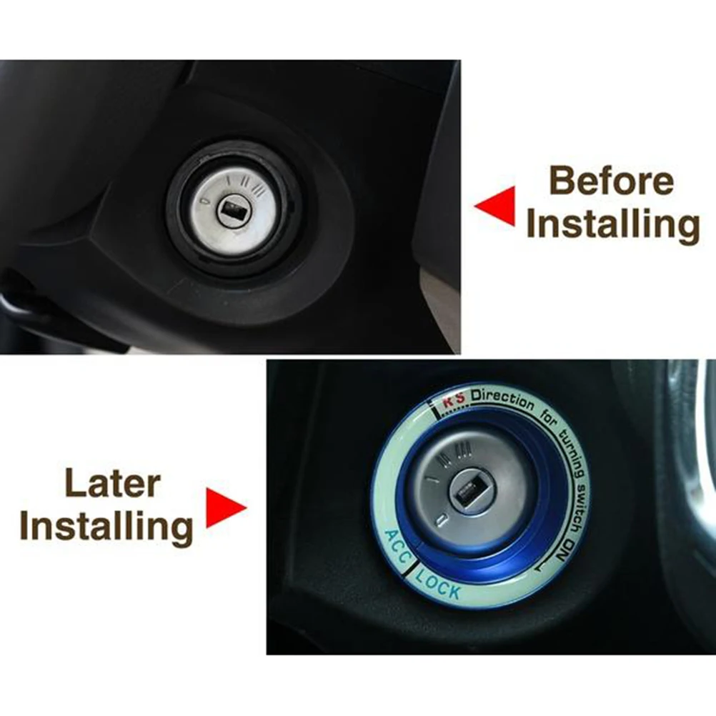 

Car Ignition Cover Ring Luminous Glow Keyhole Decal Blue Self-Adhesive Aluminium Alloy Durable Focus Auto Interior Parts