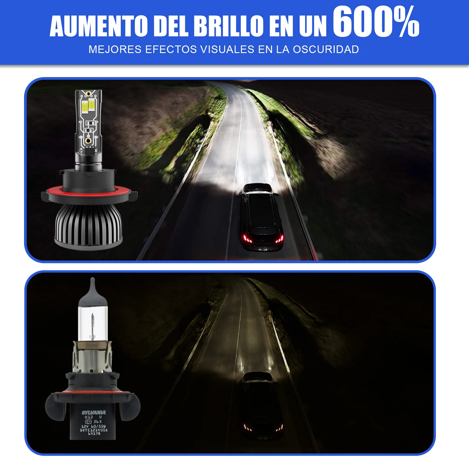 Obtenga una mejor visibilidad en la carretera con 6500K blanco 9008 H13 Hi Lo LED bombillas para faros delanteros de automóvil