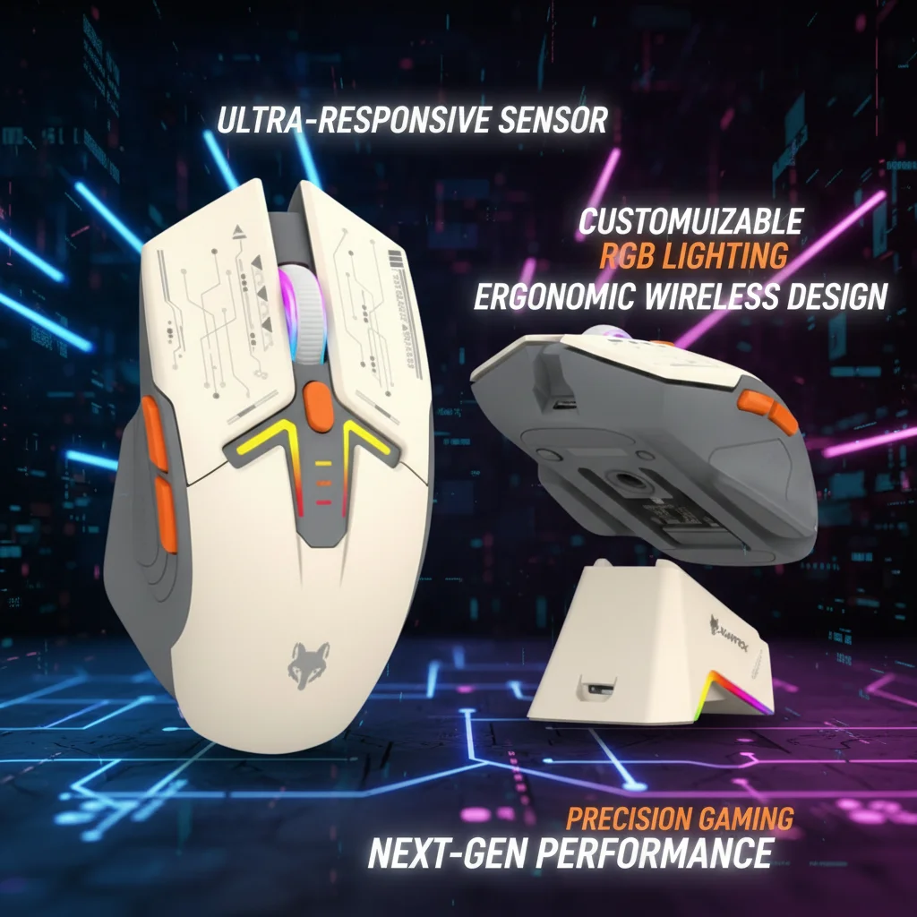 

Беспроводная игровая мышь RGB с зарядной док-станцией, двухрежимная мышь Bluetooth/2.4G, 6 кнопок, 1600 DPI, легкая, для ноутбуков и ПК, для офиса