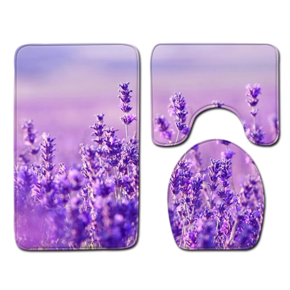 

Lavender Bathroom Set Lavender non-slip Carpet U-shaped Toilet Mat Bathroom Home Decor Carpet Super Soft and Absorb water