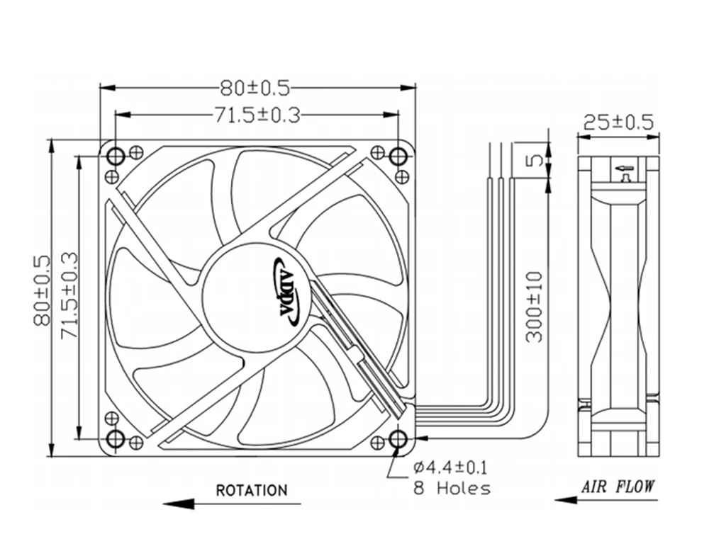 Ltsf ل AD0824XB-A7BGP DC24V 0.3A 80X80X25MM 8 سنتيمتر PWM Ventilador دي فيلوسيداد متغير #5