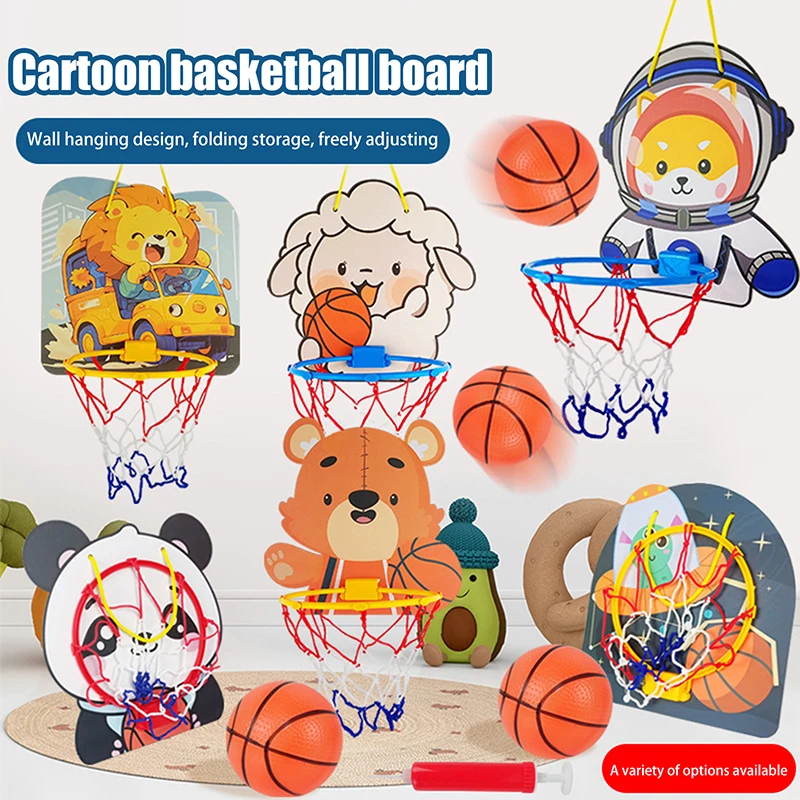 

Cartoon Kids Basketball Hoop Set Indoor Outdoor Adjustable Height Wall Mount Hanging Stand Portable Sports Toy for Children