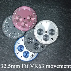 32.5mm VK63 Watch Dial for VK63 Movement Watch Face C3 Green Luminous Chronograph Face Custom logo Dial