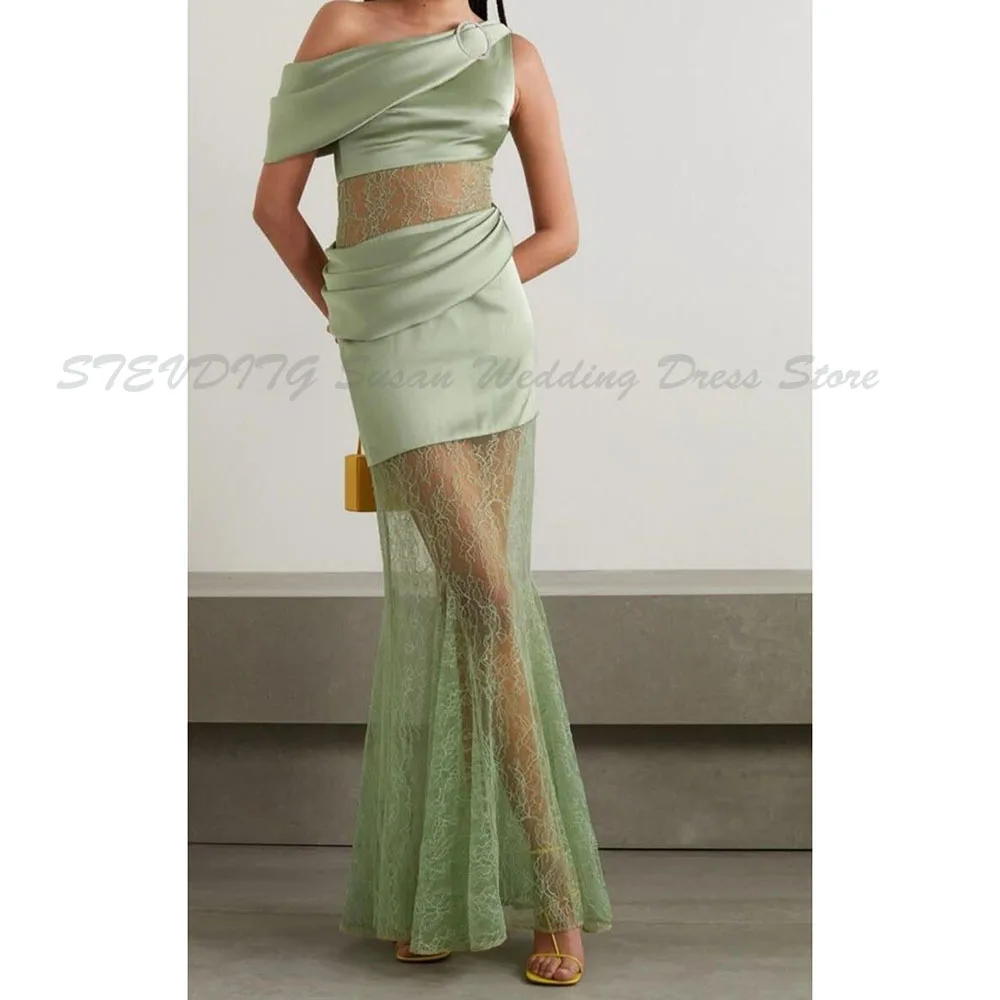 Green Prom Dresses Women One Shoulder Perspective Sleeveless High Quality Floor Length Celebrity Banquet Fit Formal Occasion