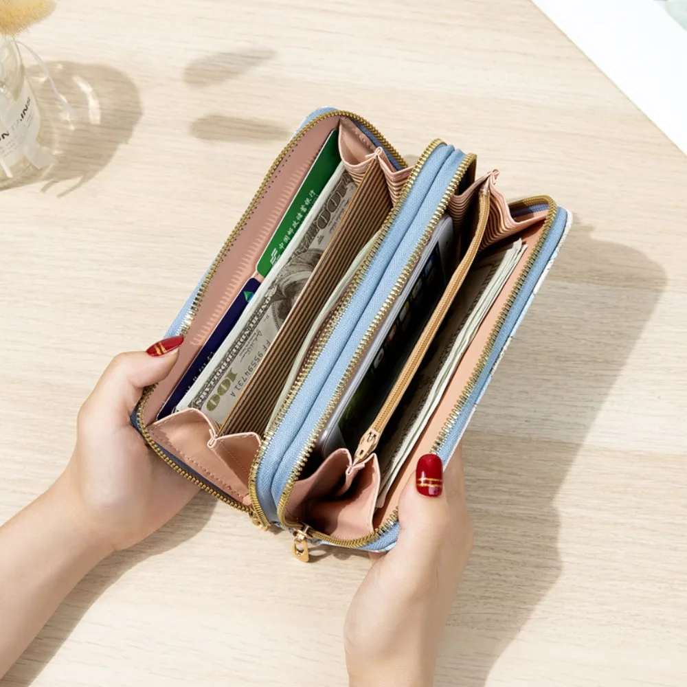 PU Leather Female Long Wallet Fashion Large Capacity Double Layered Card Bag Multifunctional Handbag