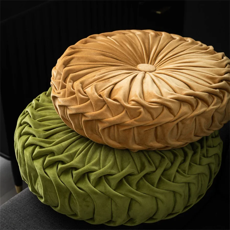 

European Style Sofa Pillow Throw Luxury Velvet Cushion Pleated Fabric Handmade Round Wheel Pumpkin Seat Cojines Decorativos