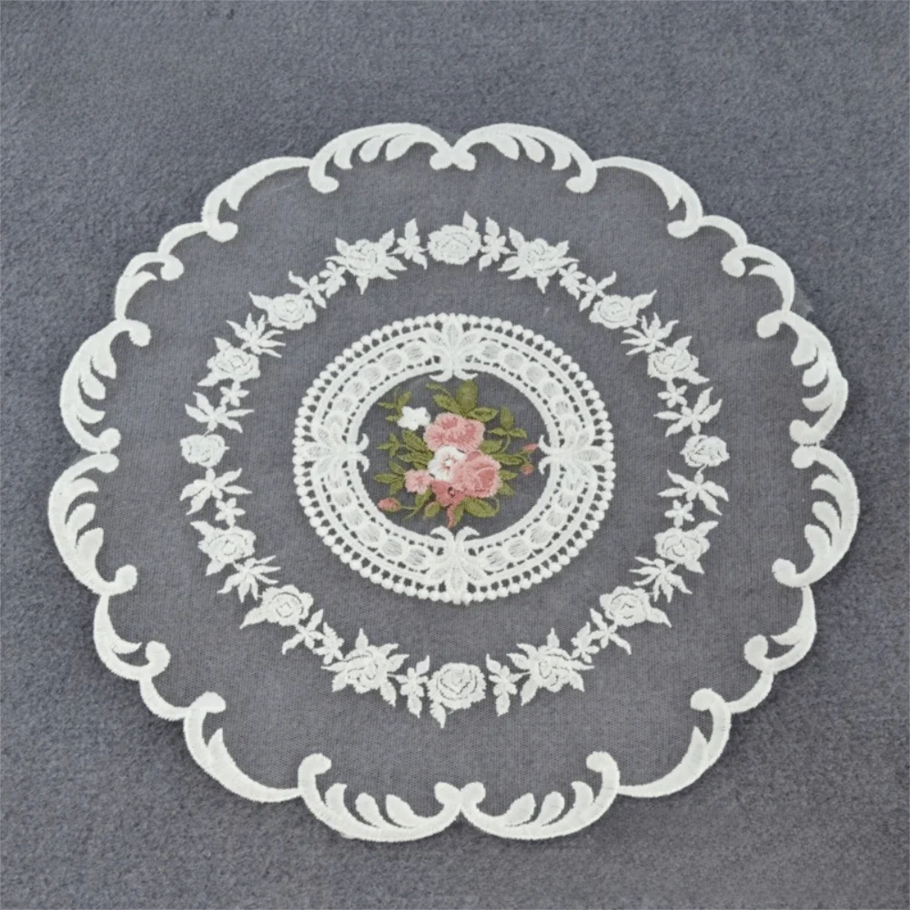 Luxury Lace Trim Embroidered Table Cover Round White Lace Table Cloth Doily Hollow Coffee Coaster Wedding Banquet