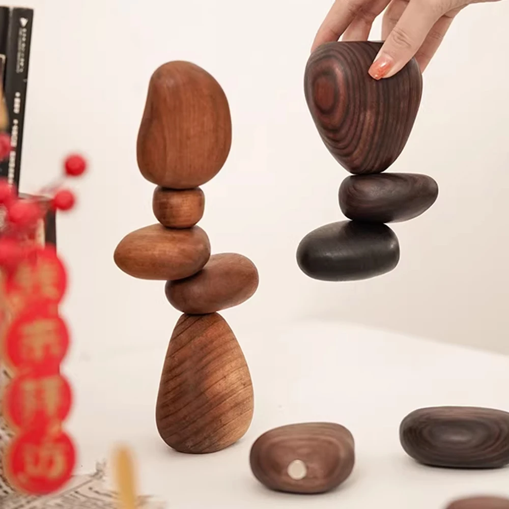 Wood stone puzzles balanced stone Home decoration desk accessories  Art ornaments wooden  Desktop Decor Ornament Gift Figure
