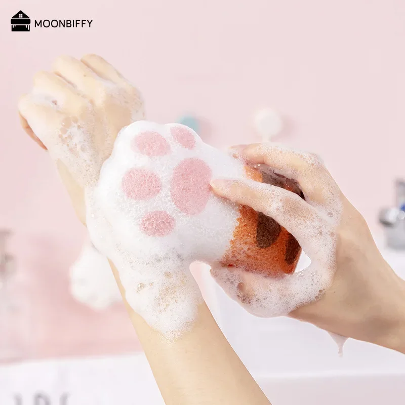 Bath Sponge Elastic Cute Cat Paw Bathing Sponge Adult Body Scrub Bath Sponge Exfoliating Gloves Esponja Gant Visage Eraser Gant