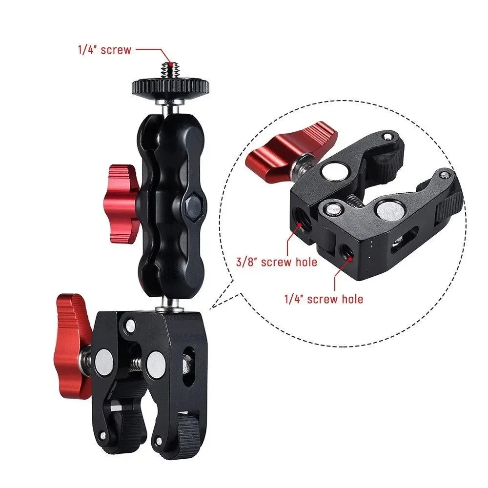 Super Clamp Magic Arm สําหรับที่วางโทรศัพท์ Action Camera Mount โลหะ Double Ball Head พร้อมด้าย