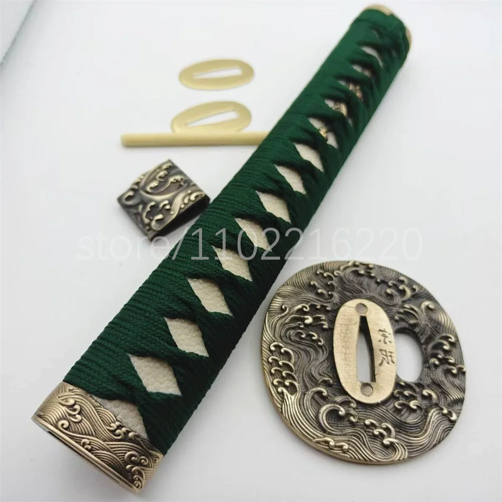 A Set Nice Wave Handle Real Rayskin Tsuka Brass Handguard Tsuba Habaki Seppa For Japanese Samurai Katana Tachi Sword Fittings
