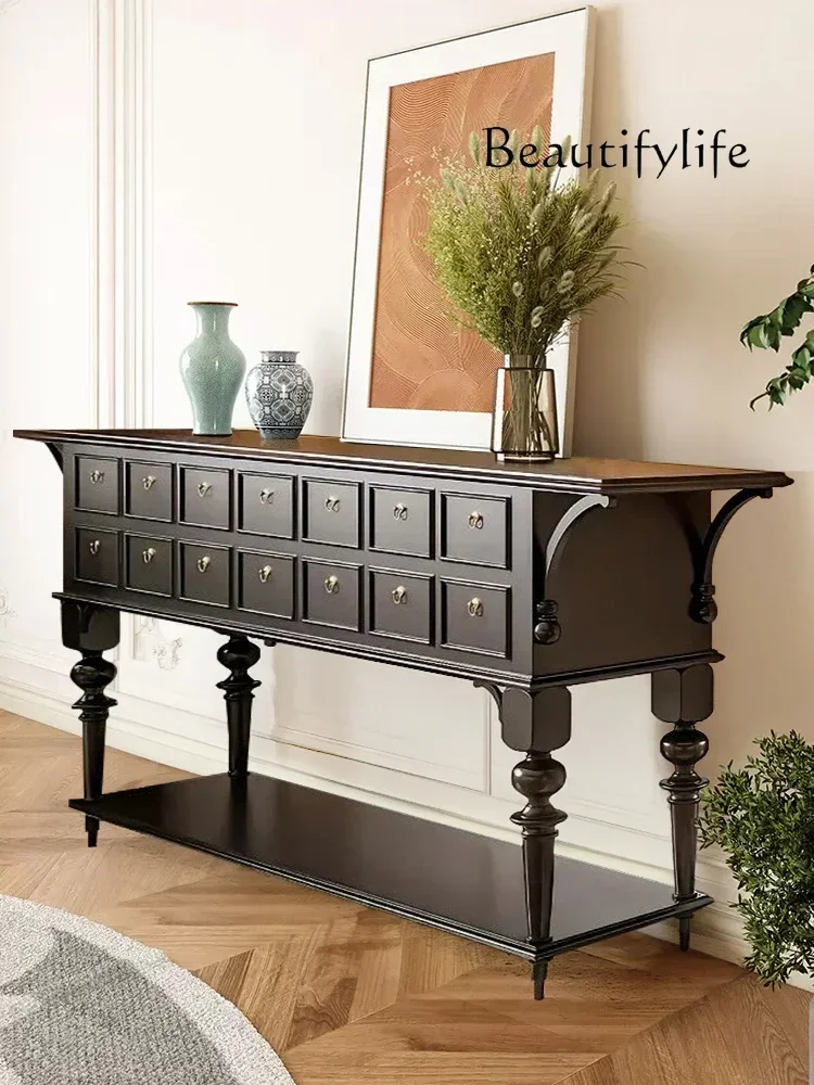 

French Entry Lux Style Multi-Drawer Hallway Sideboard Cabinet American Solid Wood Retro Small Apartment Curio Cabinet
