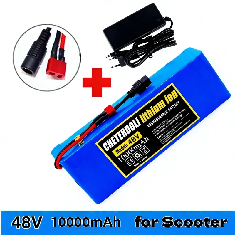 High Capacity 48V 10Ah 13S3P Li-ion Battery with 54.6V Charger XT60 Connector for Bafang 1000W Motor Scooter Conversion Kit