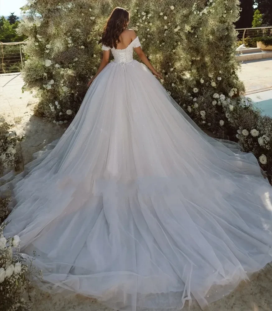 Customized Elegant Princess Ball Gown Wedding Dresses With Beading Appliques Lace Off Shoulder For Brides Vestidos De Novia